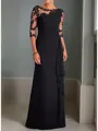 Sheath/Column Gorgeous Scoop 3/4 Sleeves Floor-Length Chiffon Mother of the Bride Dress