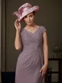 Sheath/Column V-Neck Short Sleeves Elegant Floor-Length Chiffon Mother of the Bride Dress