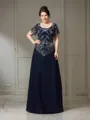 A-line Modest Square Short Sleeves Floor-Length Chiffon Mother of the Bride Dress