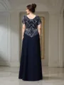 A-line Modest Square Short Sleeves Floor-Length Chiffon Mother of the Bride Dress