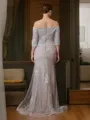 Sheath/Column Off-the-Shoulder Immaculate 3/4 Sleeves Sweep Train Lace Mother of the Bride Dress