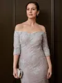 Sheath/Column Off-the-Shoulder Immaculate 3/4 Sleeves Sweep Train Lace Mother of the Bride Dress