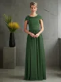 A-line Scoop Short Sleeves Floor-Length Statuesque Chiffon Mother of the Bride Dress With Pleats