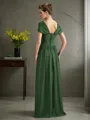 A-line Scoop Short Sleeves Floor-Length Statuesque Chiffon Mother of the Bride Dress With Pleats