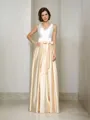 A-line V-Neck Sleeveless Floor-Length Satin Rhythmic Mother of the Bride Dress With Bowknot