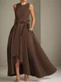 A-line Tasteful Scoop Sleeveless Asymmetrical Satin Mother of the Bride Dress