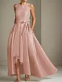 A-line Tasteful Scoop Sleeveless Asymmetrical Satin Mother of the Bride Dress