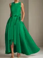 A-line Tasteful Scoop Sleeveless Asymmetrical Satin Mother of the Bride Dress