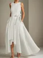 A-line Tasteful Scoop Sleeveless Asymmetrical Satin Mother of the Bride Dress