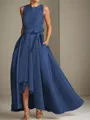 A-line Tasteful Scoop Sleeveless Asymmetrical Satin Mother of the Bride Dress