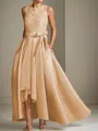A-line Tasteful Scoop Sleeveless Asymmetrical Satin Mother of the Bride Dress