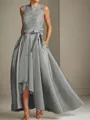 A-line Tasteful Scoop Sleeveless Asymmetrical Satin Mother of the Bride Dress
