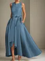 A-line Tasteful Scoop Sleeveless Asymmetrical Satin Mother of the Bride Dress