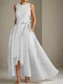A-line Tasteful Scoop Sleeveless Asymmetrical Satin Mother of the Bride Dress