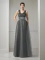 A-line Straps Sleeveless Floor-Length Tulle Graceful Mother of the Bride Dress With Beading