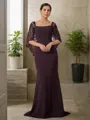 Sheath/Column Square 1/2 Sleeves Refined Sweep Train Stretch Crepe Mother of the Bride Dress