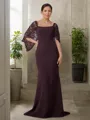 Sheath/Column Square 1/2 Sleeves Refined Sweep Train Stretch Crepe Mother of the Bride Dress