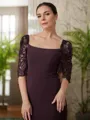 Sheath/Column Square 1/2 Sleeves Refined Sweep Train Stretch Crepe Mother of the Bride Dress