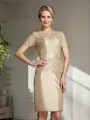 Sheath/Column Bateau Short Sleeves Short/Mini Charming Taffeta Mother of the Bride Dress With Applique