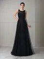 A-line Endearing Straps Sleeveless Sweep Train Tulle Mother of the Bride Dress With Beading