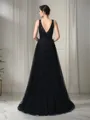 A-line Endearing Straps Sleeveless Sweep Train Tulle Mother of the Bride Dress With Beading
