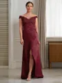 Graceful Sheath/Column Off-the-Shoulder Sleeveless Sweep Train Satin Mother of the Bride Dress
