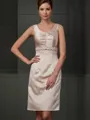 Sheath/Column Regal Square Sleeveless Short/Mini Satin Mother of the Bride Dress With Beading