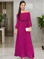 A-line Off-the-Shoulder Long Sleeves Classy Floor-Length Chiffon Mother of the Bride Dress