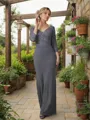 Sheath/Column V-Neck 3/4 Sleeves Floor-Length Jersey Flattering Mother of the Bride Dress