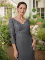 Sheath/Column V-Neck 3/4 Sleeves Floor-Length Jersey Flattering Mother of the Bride Dress