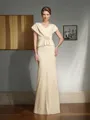 Sheath/Column V-Neck Understated Short Sleeves Floor-Length Silk like Satin Mother of the Bride Dress With Beading