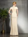 Sheath/Column V-Neck Understated Short Sleeves Floor-Length Silk like Satin Mother of the Bride Dress With Beading