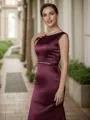 Sheath/Column Scoop Timeless Sleeveless Sweep Train Satin Mother of the Bride Dresses