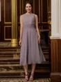 A-line Scoop Gracious Sleeveless Tea-Length Chiffon Mother of the Bride Dresses
