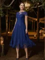 A-line Bateau Regal Short Sleeves Tea-Length Chiffon Mother of the Bride Dresses