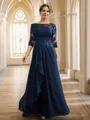 A-line Bateau Stylish 3/4 Sleeves Floor-Length Chiffon Mother of the Bride Dresses