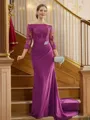 Sheath/Column Off-the-Shoulder Refined 3/4 Sleeves Sweep Train Chiffon Mother of the Bride Dresses