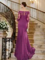 Sheath/Column Off-the-Shoulder Refined 3/4 Sleeves Sweep Train Chiffon Mother of the Bride Dresses