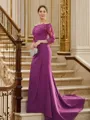 Sheath/Column Off-the-Shoulder Refined 3/4 Sleeves Sweep Train Chiffon Mother of the Bride Dresses