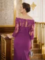 Sheath/Column Off-the-Shoulder Refined 3/4 Sleeves Sweep Train Chiffon Mother of the Bride Dresses