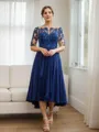 A-line Bateau Chic 1/2 Sleeves Tea-Length Chiffon Mother of the Bride Dresses