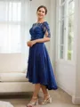 A-line Bateau Chic 1/2 Sleeves Tea-Length Chiffon Mother of the Bride Dresses