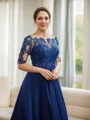 A-line Bateau Chic 1/2 Sleeves Tea-Length Chiffon Mother of the Bride Dresses