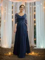 A-line V-Neck Glamorous 3/4 Sleeves Floor-Length Chiffon Mother of the Bride Dresses