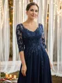 A-line V-Neck Glamorous 3/4 Sleeves Floor-Length Chiffon Mother of the Bride Dresses