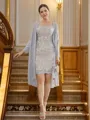 Sheath/Column Bateau Radiant 3/4 Sleeves Short/Mini Chiffon Mother of the Bride Dresses