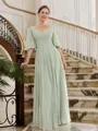 A-line V-Neck Resplendent 1/2 Sleeves Floor-Length Chiffon Mother of the Bride Dresses