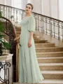 A-line V-Neck Resplendent 1/2 Sleeves Floor-Length Chiffon Mother of the Bride Dresses