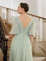 A-line V-Neck Resplendent 1/2 Sleeves Floor-Length Chiffon Mother of the Bride Dresses