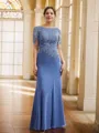 Sheath/Column Bateau Impeccable Short Sleeves Floor-Length Chiffon Mother of the Bride Dresses